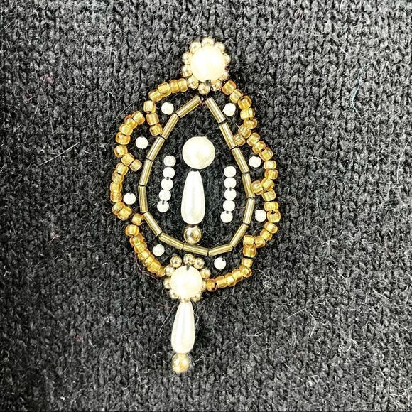 VINTAGE Victoria Jones Silk Angora Wool Blend Pearl Embellished Sweater Size S - Picture 4 of 6